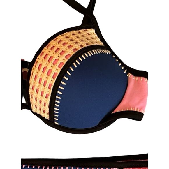 Victorias Secret Bombshell Bikini Set 36C Large Blue Pink Crochet Molded Staps - Picture 10 of 14